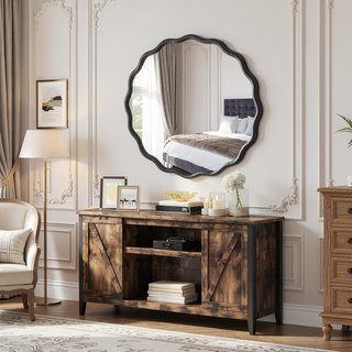 Sunvega Farmhouse Art Deco Wavy Wood Mirror Frame Wall Decor for Bathroom