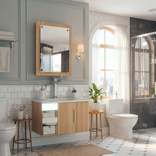 Sunvega Light Pine Bathroom Mirror with Sleek Modern Wood Frame Design