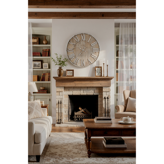 Sunvega Antique White Oversized Oval Wall Clock for Kitchen Living Room