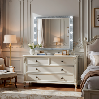 Sunvega Mirrored and Champagne Finish Nightstand with Two Spacious Storage Drawers