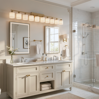 Sunvega Gold Vanity Light Fixture with Milky White Glass Shade for Mirror Bathroom