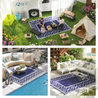 Sunvega Reversible Outdoor Rug with Protective Coating and Strap Stakes for Patio