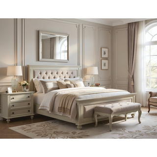 Sunvega Mirror Accent Nightstand with Spacious Drawers and Bun Foot