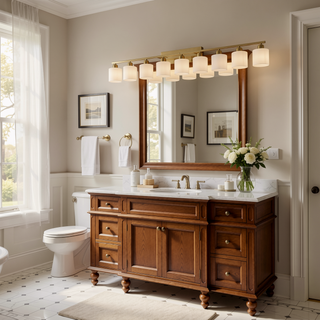 Sunvega Gold Vanity Light Fixture with Milky White Glass Shade for Mirror Bathroom