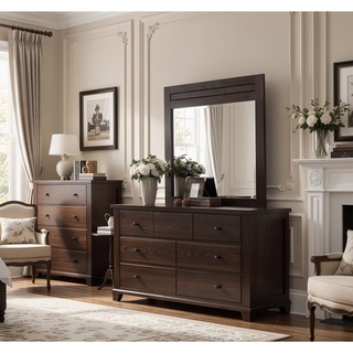 Sunvega Mahogany Finish Rectangular Mirror with Sturdy Wooden Frame for Any Room