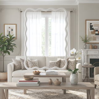 Sunvega Natural Wood Wavy Rectangle Solid Wood Frame Decorative Mirror For Any Room