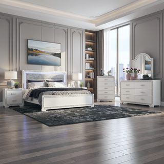 Sunvega White Nightstand with Integrated Speaker Cooler Insert and Glitter Detailing
