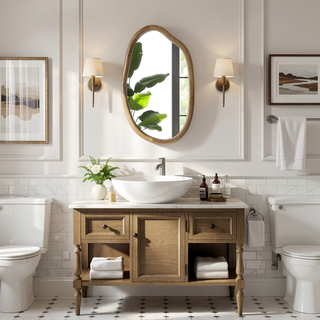 Sunvega Asymmetrical Wood Framed Wavy Accent Mirror for Living Room Bathroom Bedroom