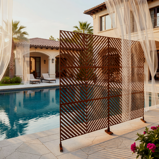 Sunvega 76H x 48W Freestanding Metal Privacy Screen Panel for Deck Balcony Patio