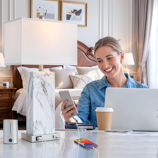 Sunvega Modern Ceramic Table Lamp with Touch Control Dimmable Lighting USB Ports
