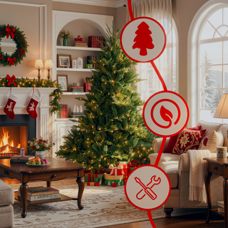 Sunvega 7FT Full-Shape Pre-Lit Christmas Tree with 750 UL Lights and Hinged Structure