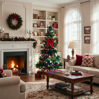 Sunvega 6ft Artificial Christmas Tree with LED Energy-Saving Lights and 195 Pendants