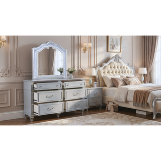 Sunvega Silver Mystic Contemporary Style Mirror with Crystal Accents and LED Lighting