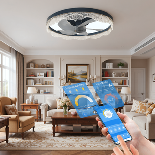 Sunvega 24" Modern Flush Mount LED Ceiling Fan Light with Decorative Acrylic Ring