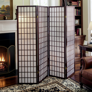 Sunvega Japanese Style 4-Panel Room Divider with Black Finish for Privacy