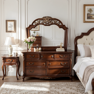 Sunvega Cherry Nightstand with Three Easy Glide Drawers and Velvet Lining