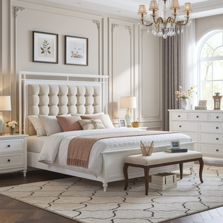 Sunvega Dark Brown Tufted Polyurethane Upholstered King Size Bed Frame