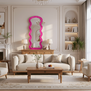 Sunvega Flannel Wavy Full Length Floor Mirror with Stand for Bedroom or Living Room