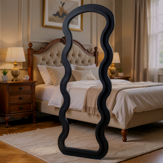 Sunvega Flannel Wavy Full Length Floor Mirror with Stand for Bedroom or Living Room
