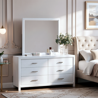 Sunvega White Laminate Nightstand with Wood Grain Detailing and Two Spacious Drawers