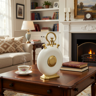 Sunvega Contemporary Off White & Gold Accent Table Clock for Desk or Shelf