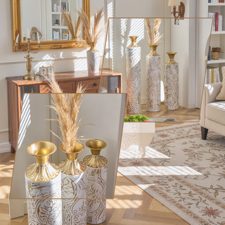 Sunvega Gilded White 3D Relief Flower Metal Cylinder Vase Set for Home Décor