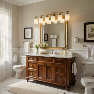 Sunvega Modern Golden Finish 6-Light Vanity Sconce with Frosted Glass Shades