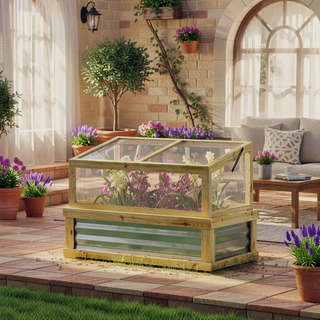 Sunvega Raised Garden Bed with Polycarbonate Greenhouse Cover and Lean-to Roof