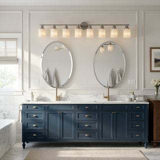 Sunvega Modern Golden Finish 6-Light Vanity Sconce with Frosted Glass Shades