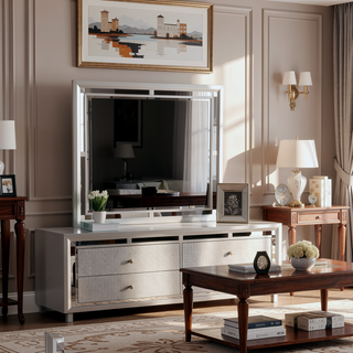 Sunvega Elegant Silver Champagne Nightstand with Two Ample Drawers for Snug Areas