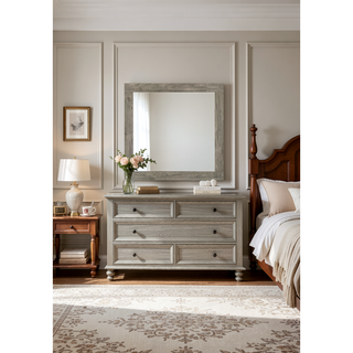 Sunvega Light Gray Finish Nightstand with Two Dovetail Drawers and Wood Construction