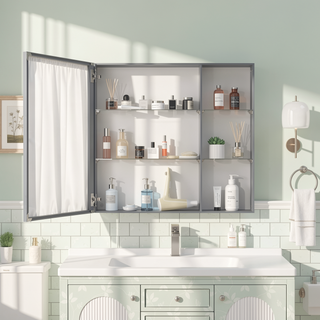 Sunvega Wall Mounted Medicine Cabinet with Mirror and Adjustable Storage Shelves