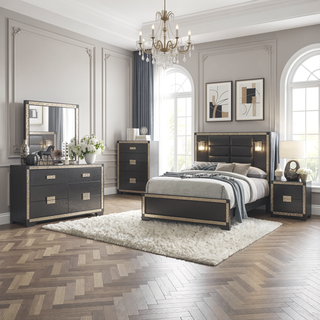 Sunvega Lively Black and Gold Nightstand with Glitter Detail and Spacious Drawers