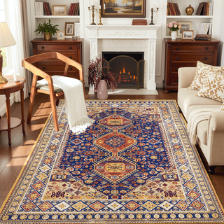 Sunvega Vintage Bohemian Floral Pattern Faux Wool Non-Slip Washable 5x7 Area Rug