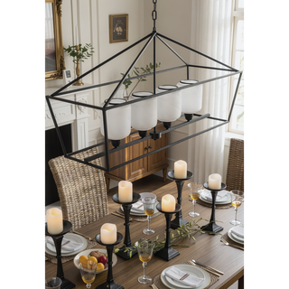 Sunvega Sleek Industrial Style Iron and Glass Chandelier for Kitchen Dining Room