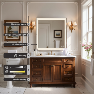Sunvega 30x36 Inch LED Bathroom Vanity Mirror with Anti-Fog Touch Switch and Memory