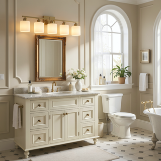 Sunvega Gold Vanity Light Fixture with Milky White Glass Shade for Mirror Bathroom