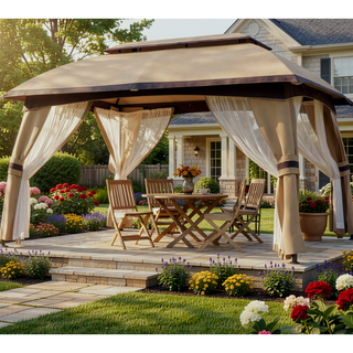 Sunvega Outdoor Gazebo Canopy Shelter with Vented Roof and Protective Netting