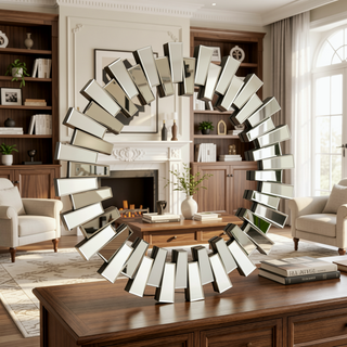 Sunvega Sunburst-Shaped PU Art Decorative Wall Mirror for Bathroom Bedroom