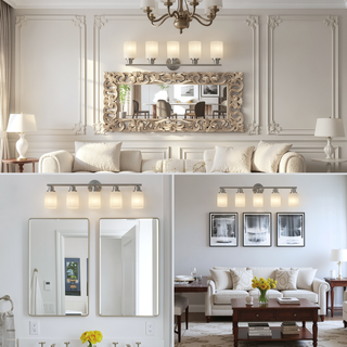 Sunvega Modern Golden Finish 6-Light Vanity Sconce with Frosted Glass Shades