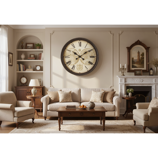 Sunvega 20 Inch Round Wall Clock with Antique Brown Frame and Roman Numerals