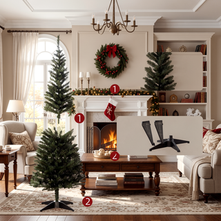 Sunvega Pencil Artificial Xmas Tree with Faux Snow Flocked Full Branch Tips Flame-retardant