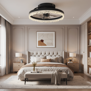 Sunvega 24" Modern Flush Mount LED Ceiling Fan Light with Decorative Acrylic Ring