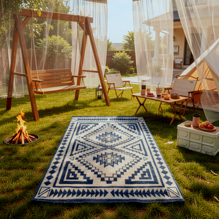 Sunvega Reversible Outdoor Rug with Protective Coating and Strap Stakes for Patio