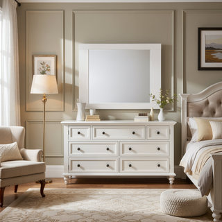 Sunvega White High Gloss Finish Mirror with Beveled Edge and Rubberwood Frame