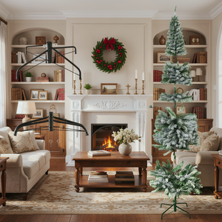 Sunvega Pencil Artificial Xmas Tree with Faux Snow Flocked Full Branch Tips Flame-retardant