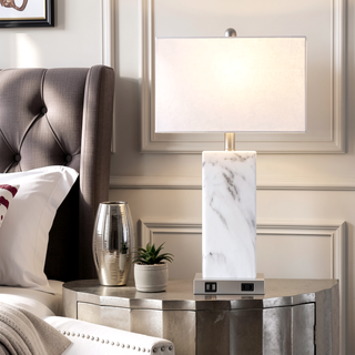 Sunvega Modern Ceramic Table Lamp with Touch Control Dimmable Lighting USB Ports