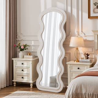 Sunvega Flannel Wavy Full Length Floor Mirror with Stand for Bedroom or Living Room