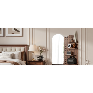 Sunvega Wall Mounted Full Length Mirror with Shelf and Hook Multifunctional Design Panel