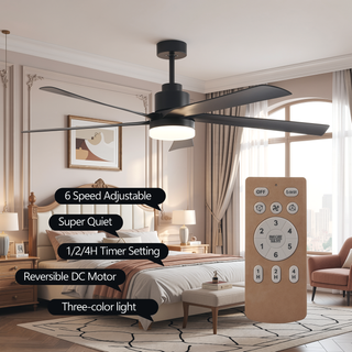 Sunvega 60 inch Modern Wood Ceiling Fan with Light and Remote Control, 6-Speed Noiseless Reversible DC Motor